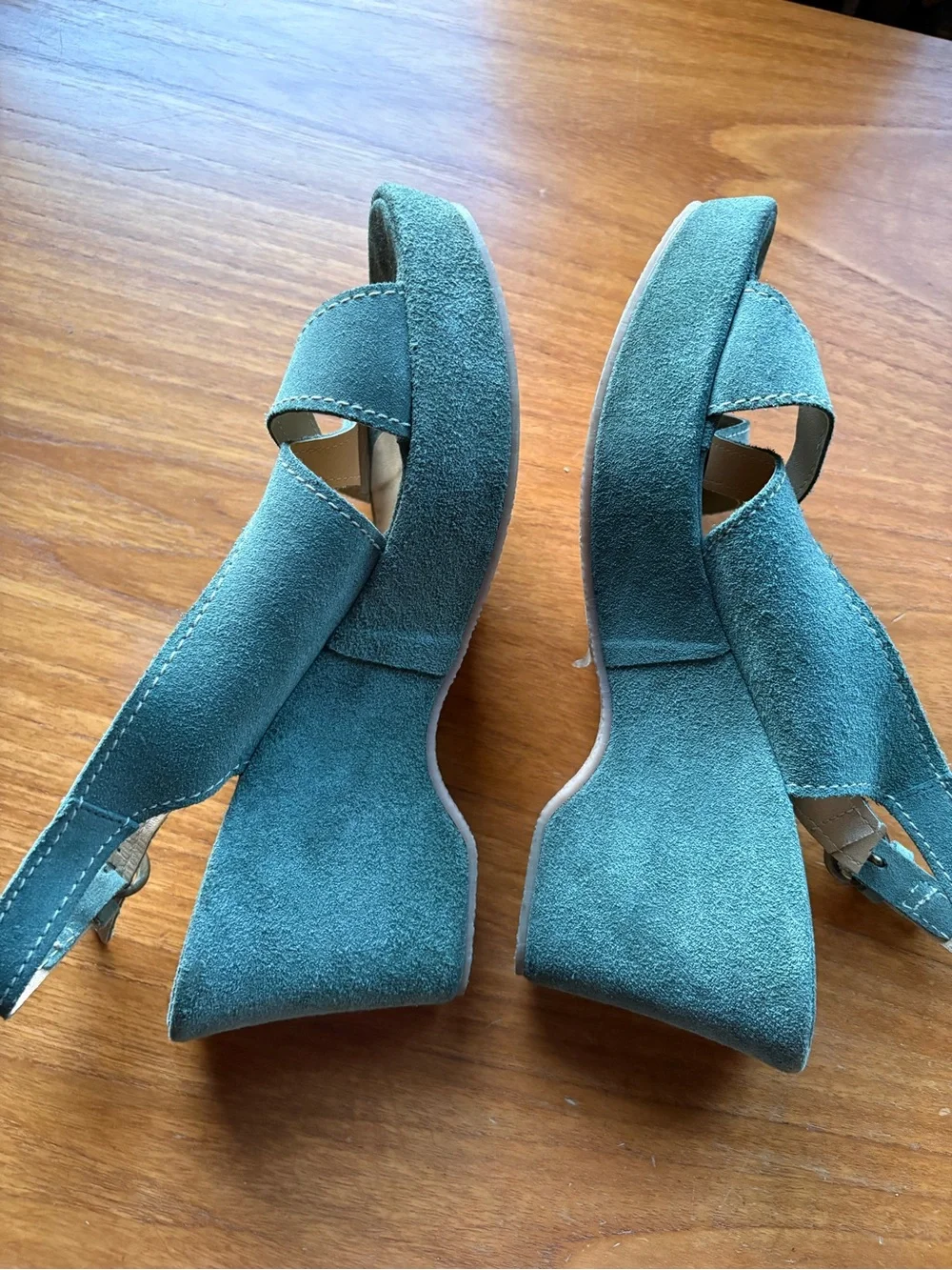 Sundance Melissa Teal Suede Wedges Buckle VGUC IT 40